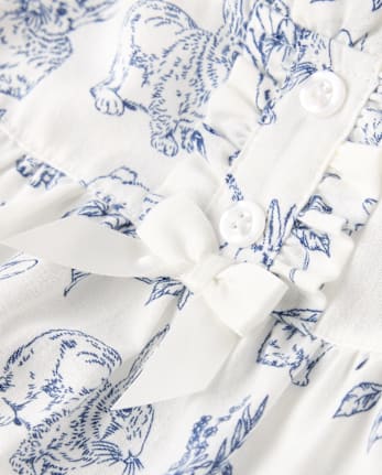 Girls Bunny Toile Poplin Ruffle Nightgown - Gymmies