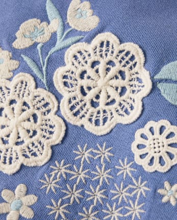 Girls Floral Applique Puff Sleeve Top - Driftwood Bay