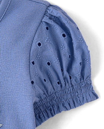 Girls Floral Applique Puff Sleeve Top - Driftwood Bay