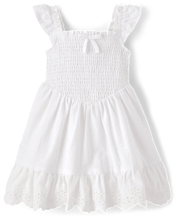 Girls Smocked Linen-Blend Ruffle Dress - Linen Edit