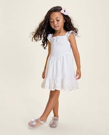 Girls Smocked Linen-Blend Ruffle Dress - Linen Edit
