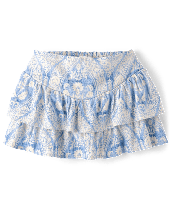 Girls Print Linen-Blend Tiered Skort - Linen Edit