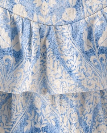 Girls Print Linen-Blend Tiered Skort - Linen Edit