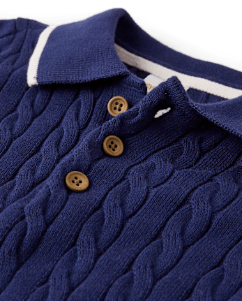 Boys Cable Knit Henley Sweater Polo - Enchanted Garden