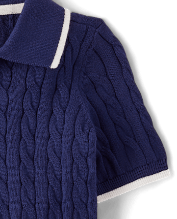 Boys Cable Knit Henley Sweater Polo - Enchanted Garden