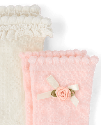 Girls Rosette Ruffle Crew Socks 2-Pack - Enchanted Garden