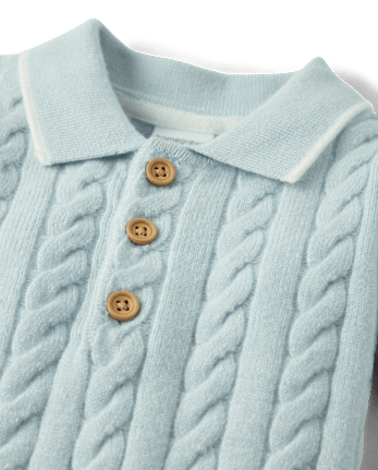Baby Boys Cable Knit Sweater Polo Romper - Homegrown by Gymboree