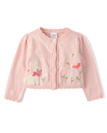 Baby Girls Applique Bunny Scalloped Cardigan - Enchanted Garden