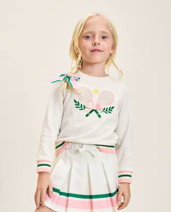 Girls Embroidered Tennis Racquet French Terry Sweatshirt - Club House