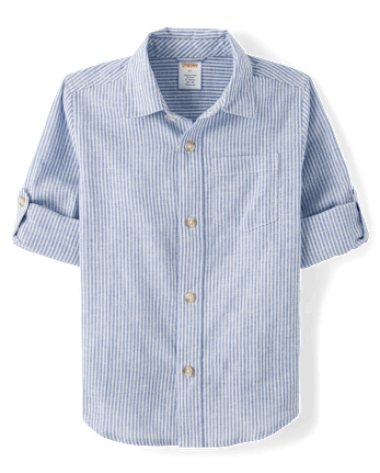 Kids Pinstripe Linen-Blend Button Up Shirt - Linen Edit
