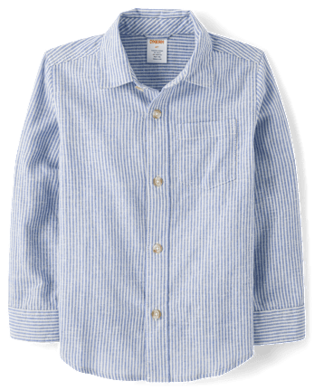 Kids Pinstripe Linen-Blend Button Up Shirt - Linen Edit