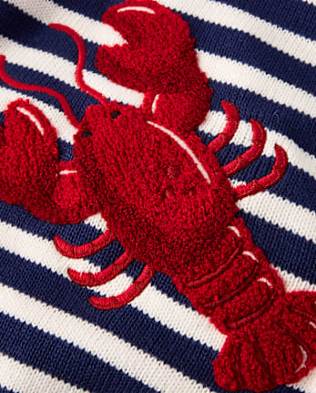 Kids Striped Embroidered Chenille Lobster Sweater - Driftwood Bay