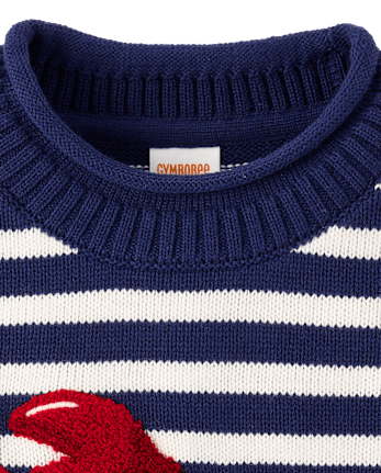 Kids Striped Embroidered Chenille Lobster Sweater - Driftwood Bay