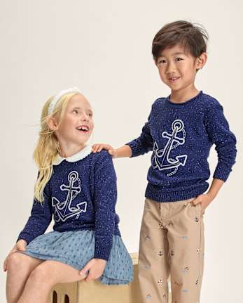 Kids Embroidered Anchor Sweater - Driftwood Bay