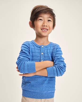 Boys Striped Linen-Blend Henley Sweater