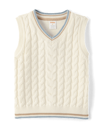 Boys Tipped Cable Knit Sweater Vest - Enchanted Garden