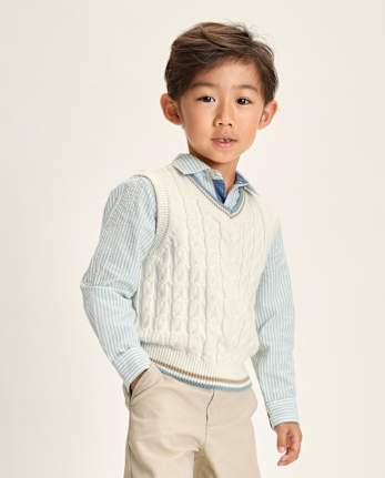 Boys Tipped Cable Knit Sweater Vest - Enchanted Garden