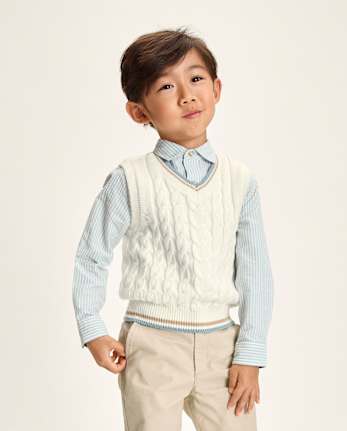 Boys Tipped Cable Knit Sweater Vest - Enchanted Garden