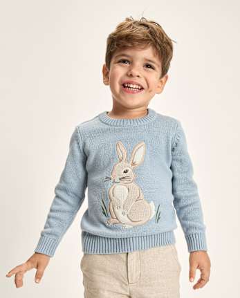 Pull brodé lapin pour garçon - Jardin enchanté