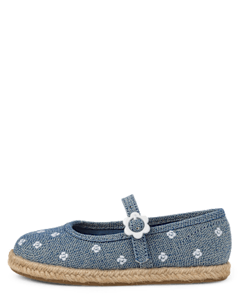 Girls Embroidered Floral Chambray Espadrilles - Driftwood Bay