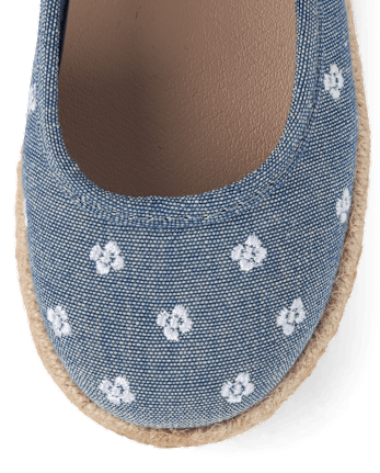 Girls Embroidered Floral Chambray Espadrilles - Driftwood Bay