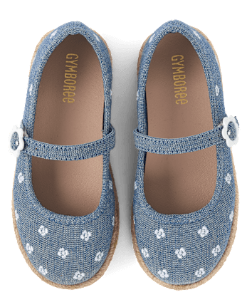 Girls Embroidered Floral Chambray Espadrilles - Driftwood Bay