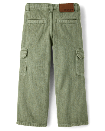 Girls Embroidered Floral Garment Dyed Wide Leg Cargo Jeans - Enchanted Garden