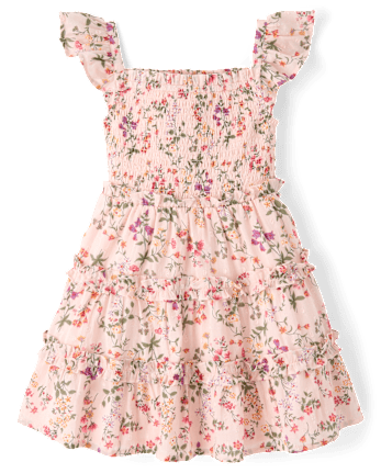 Robe à volants fleurie et smockée pour fille - Jardin enchanté