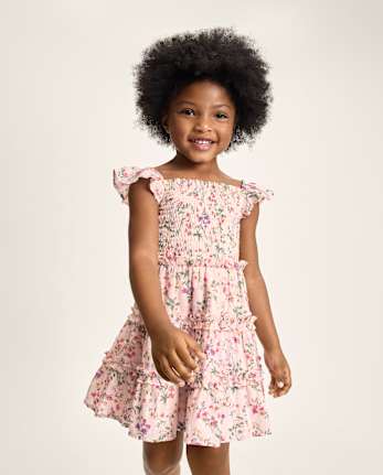 Robe à volants fleurie et smockée pour fille - Jardin enchanté