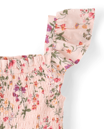 Robe à volants fleurie et smockée pour fille - Jardin enchanté