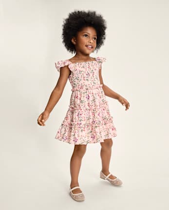 Robe à volants fleurie et smockée pour fille - Jardin enchanté