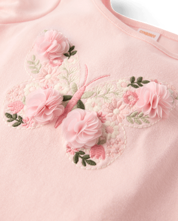 Haut à manches bouffantes brodé pour fille - Jardin enchanté