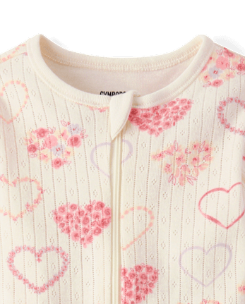 Baby Girls Floral Heart Pointelle Footed One Piece Pajamas - Gymmies
