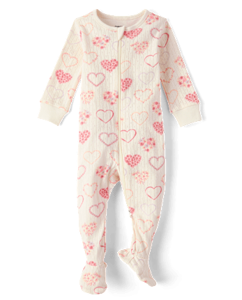 Baby Girls Floral Heart Pointelle Footed One Piece Pajamas - Gymmies