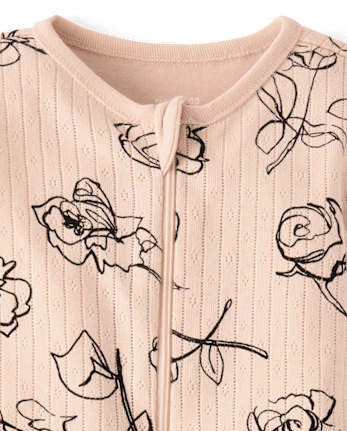 Baby Girls Rose Pointelle Snug Fit Cotton Footed One Piece Pajamas - Gymmies