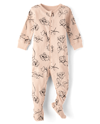 Baby Girls Rose Pointelle Snug Fit Cotton Footed One Piece Pajamas - Gymmies