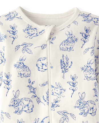 Pyjama une pièce en coton à pieds, coupe ajustée, motif toile de Jouy, pour bébé lapin - Gymmies