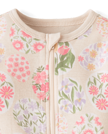 Baby Girls Floral Easter Egg Snug Fit Cotton Footed One Piece Pajamas - Gymmies