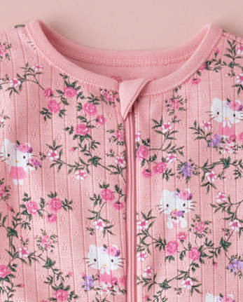 Baby Girls Hello Kitty® Floral Snug Fit Pointelle Footed One Piece Pajamas