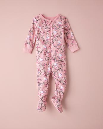 Baby Girls Hello Kitty® Floral Snug Fit Pointelle Footed One Piece Pajamas
