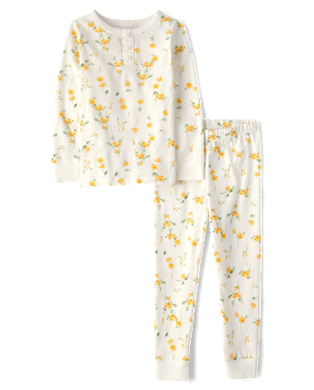 Girls Floral Snug Fit Cotton Henley Pajamas - Gymmies