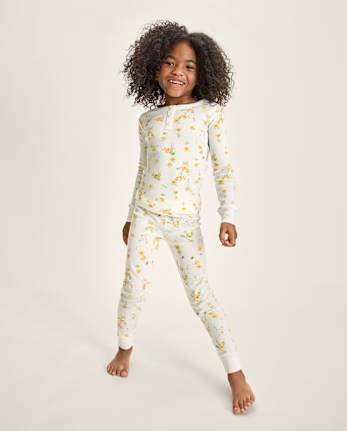 Girls Floral Snug Fit Cotton Henley Pajamas - Gymmies