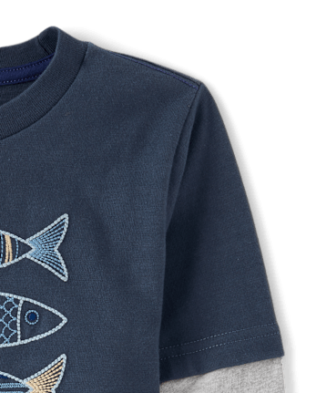 Boys Embroidered Fish Layered Top - Driftwood Bay