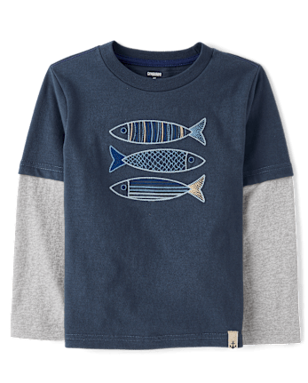 Boys Embroidered Fish Layered Top - Driftwood Bay