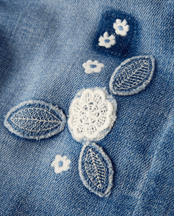 Girls Floral Crochet Applique Wide Leg Jeans - Driftwood Bay