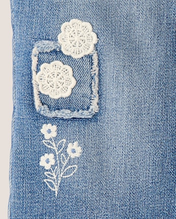 Girls Floral Crochet Applique Wide Leg Jeans - Driftwood Bay
