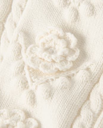 Girls Crochet Floral Cable Knit Sweater - Driftwood Bay