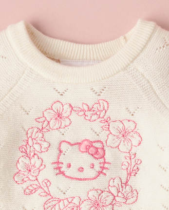 Baby Girls Hello KittyÂ® Embroidered Floral Pointelle 3-Piece Sweater Set