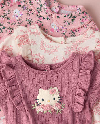 Baby Girls Hello Kitty® Floral Toile Bodysuit 3-Pack
