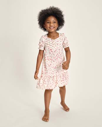 Girls Floral Pintuck Ruffle Nightgown - Gymmies